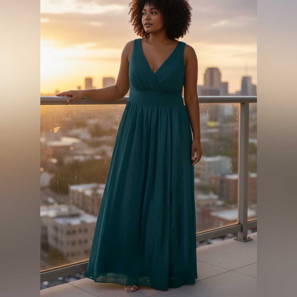 Shein 2xl teal chiffon dress prom or bridesmaid women’s size 2X